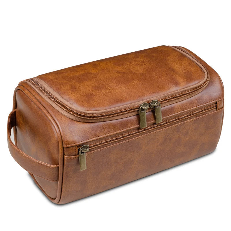 Niopia – Men’s PU Leather Toiletry Bag with Hanging Hook and Water-Resistant Design