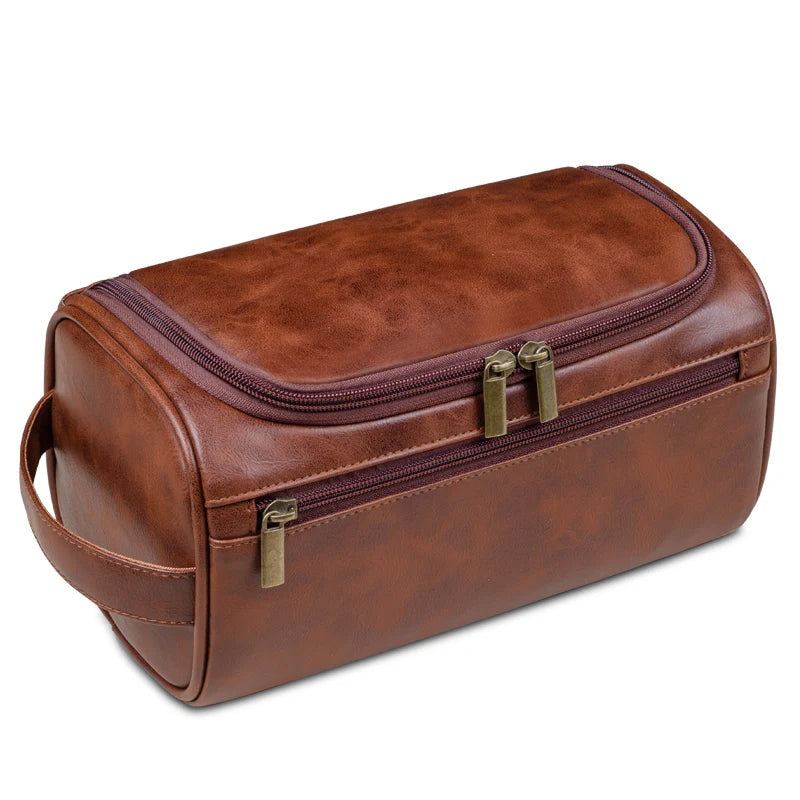 Niopia – Men’s PU Leather Toiletry Bag with Hanging Hook and Water-Resistant Design
