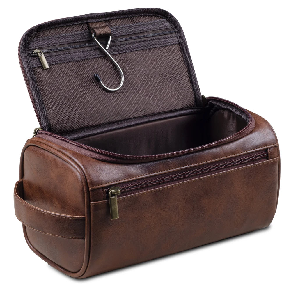 Niopia – Men’s PU Leather Toiletry Bag with Hanging Hook and Water-Resistant Design