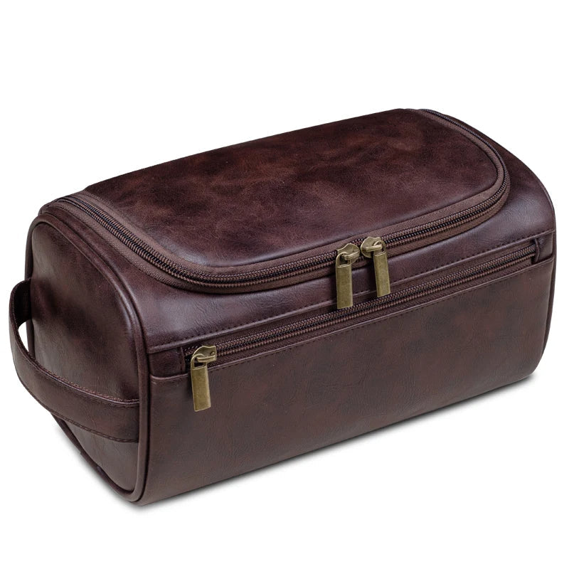 Niopia – Men’s PU Leather Toiletry Bag with Hanging Hook and Water-Resistant Design