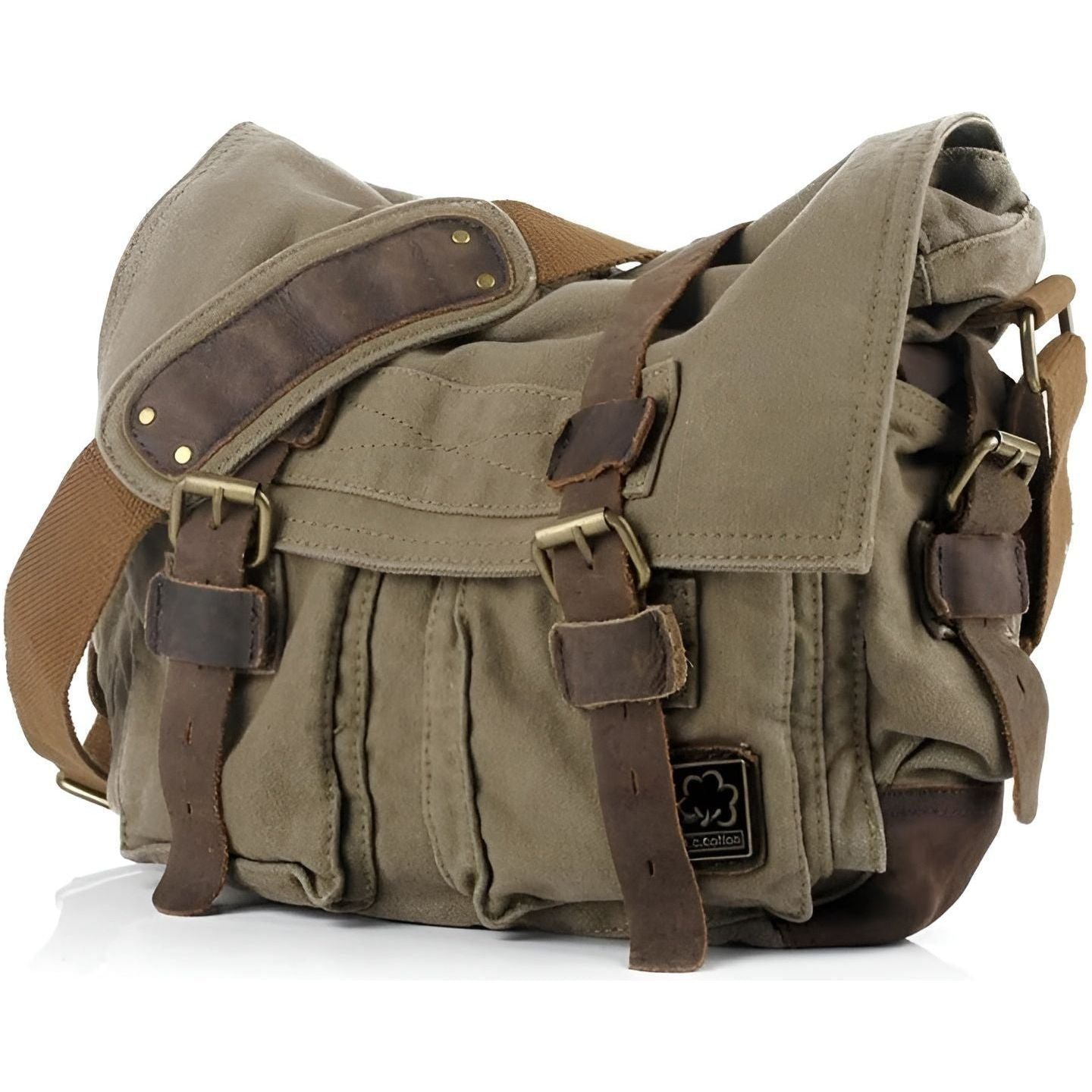 Niopia – Men’s Vintage Canvas Messenger Bag with PU Leather Accents