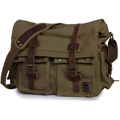 Niopia – Men’s Vintage Canvas Messenger Bag with PU Leather Accents